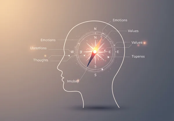 Abstract inner compass guiding thoughts and emotions